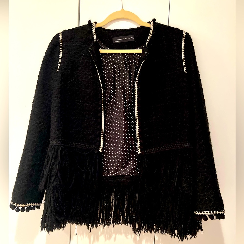 Zara black fringe blazer